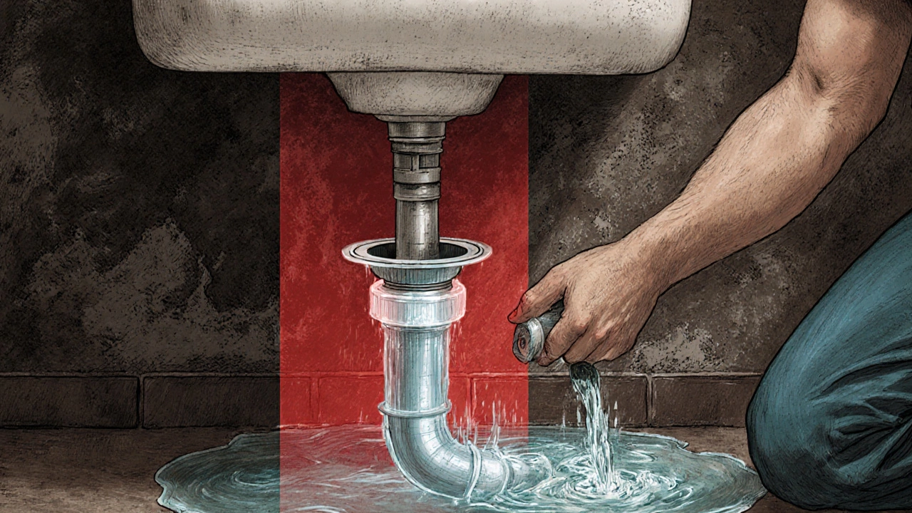 Drainpipe installation with correct slope shown by flowing water versus pooled water from incorrect slope.