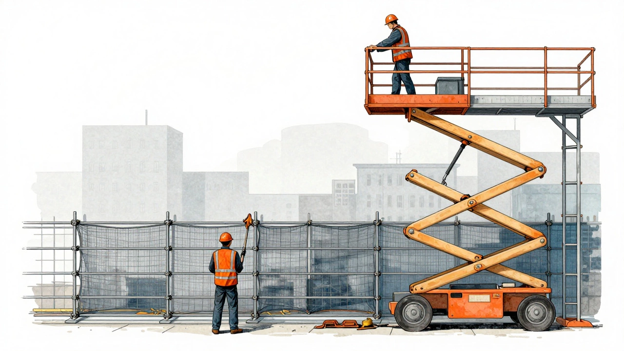 Illustration showing the hierarchy of controls from PPE to elimination on a construction site.
