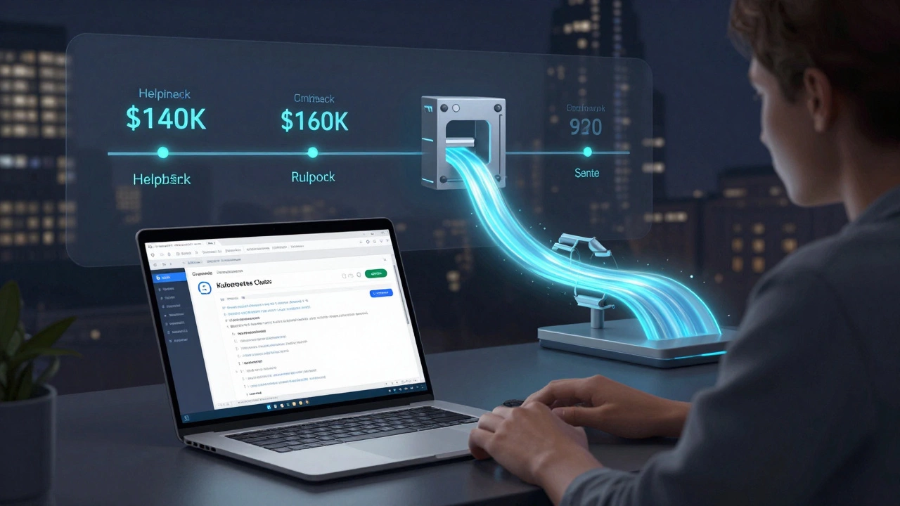 DevOps engineer’s workspace in London showing Kubernetes dashboard and automation pipeline.