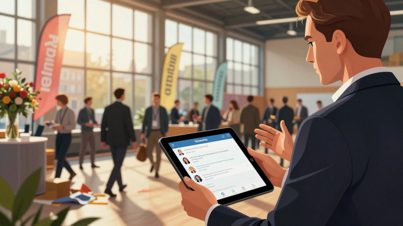 Event planner managing a last-minute crisis at a UK conference venue with vendors arriving late.