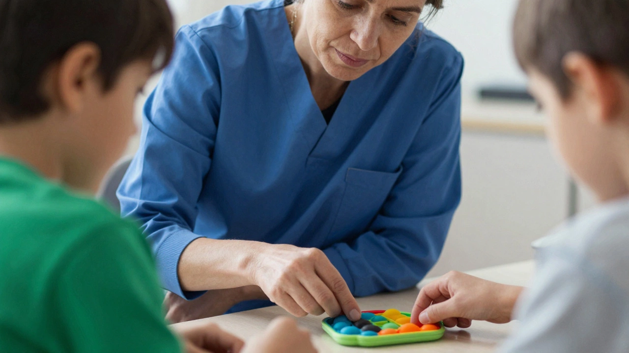 Mature teaching assistant providing specialized one-on-one support to a student