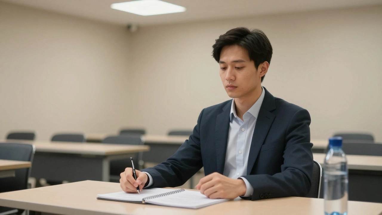 Candidate calmly taking a proctored online IT certification exam