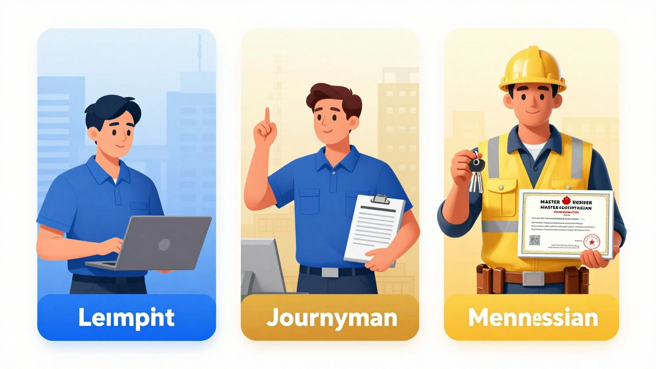 Illustration showing career progression from apprentice to master electrician in Tennessee.