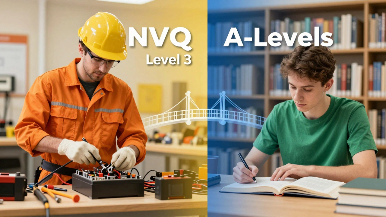 Split image comparing a skilled worker performing tasks with a student studying.