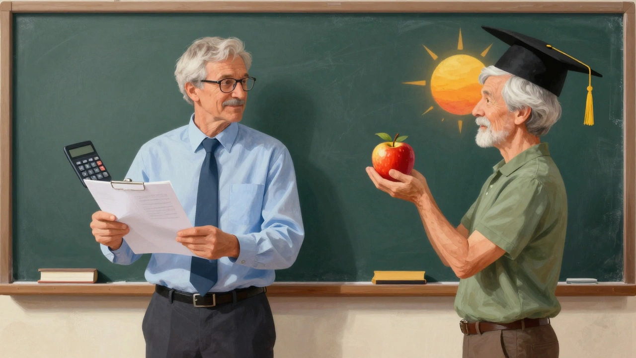 Artistic depiction of career change into teaching for older adults.