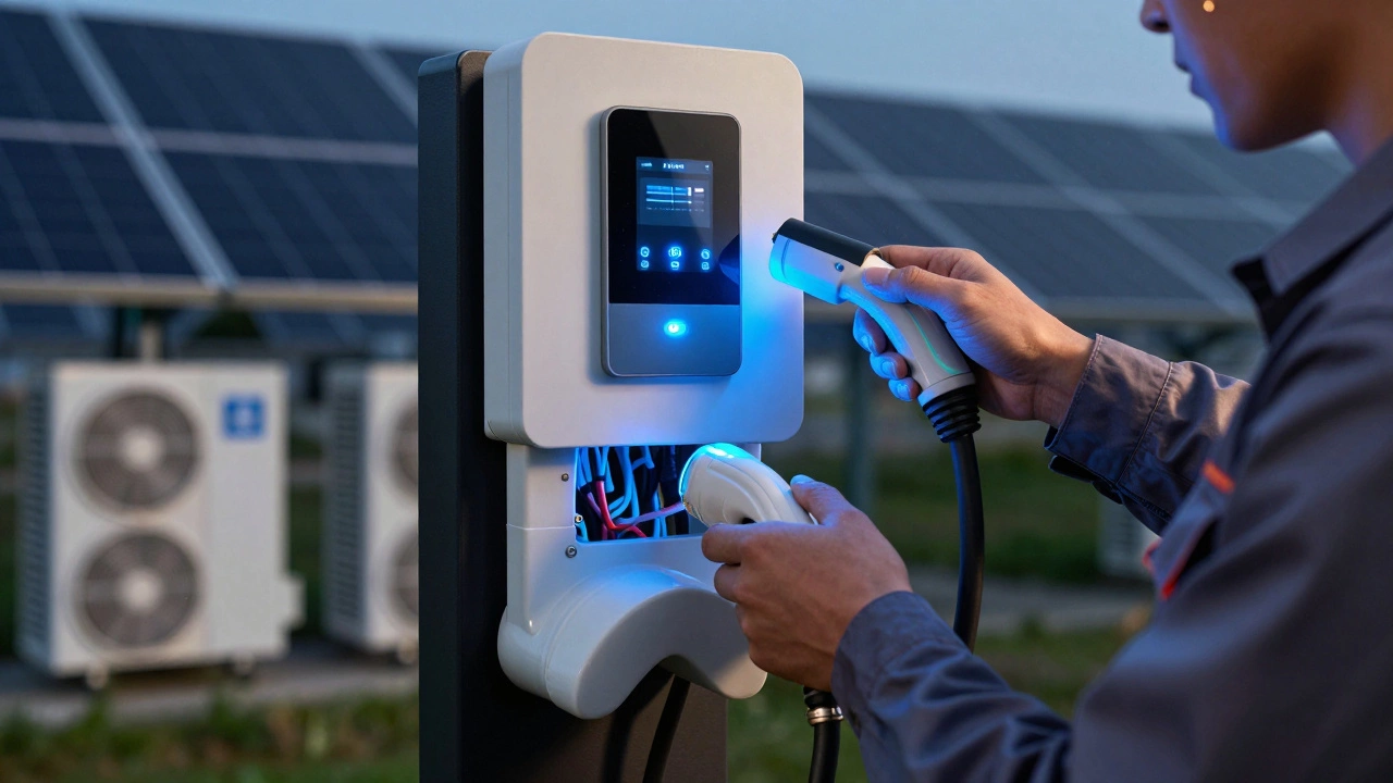 Electrician installing EV charger and smart home tech for future skills