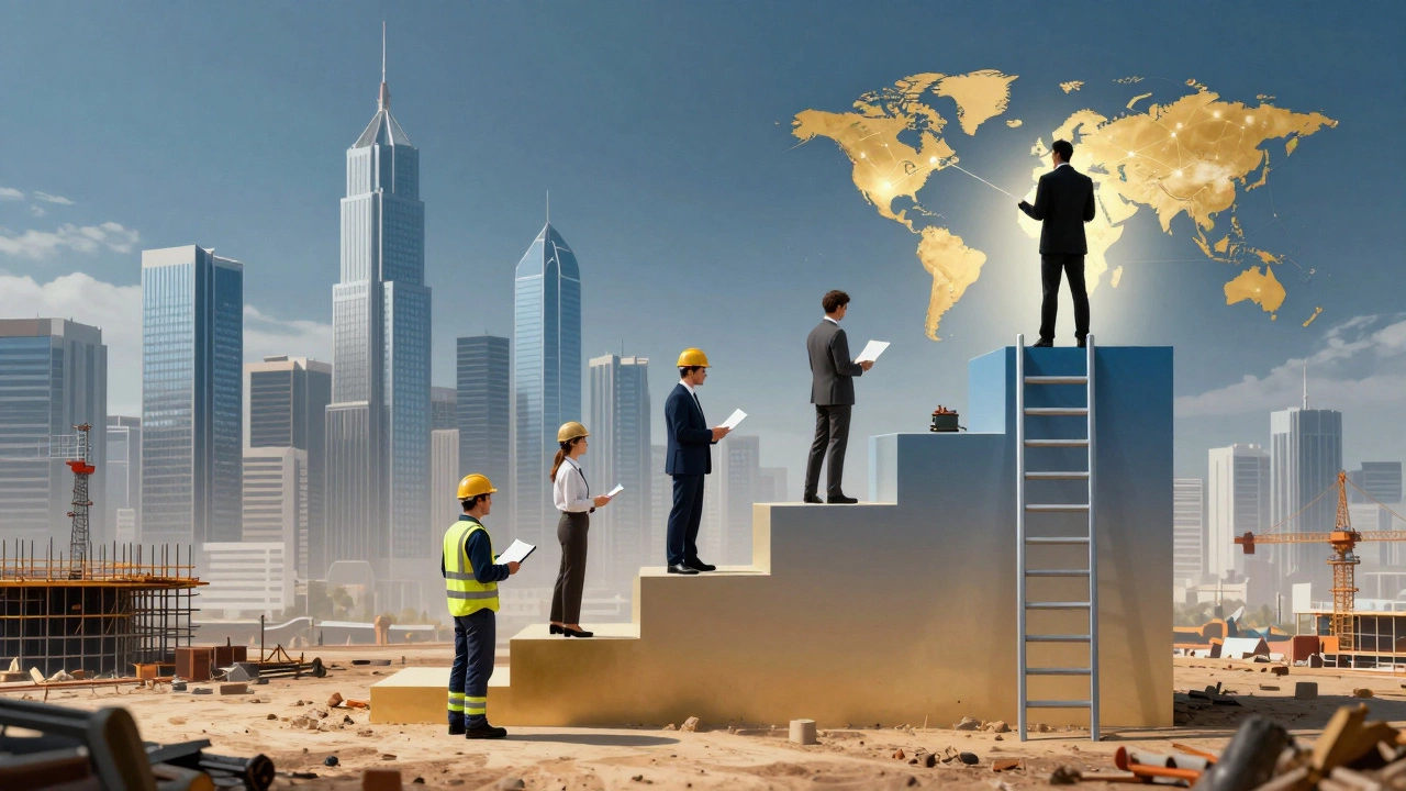 Stylized ladder showing career progression from site worker to safety executive