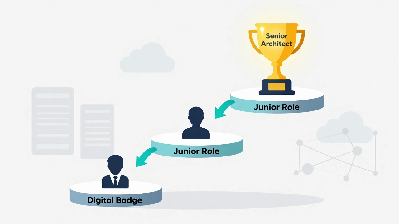 Vector illustration of career ladder showing IT certification stacking strategy
