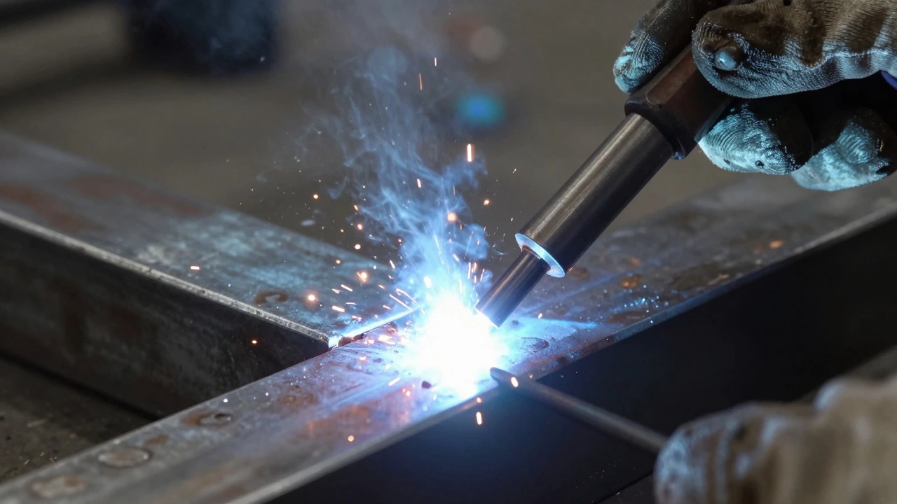 Close-up of a MIG welding arc creating a precise bead on steel.