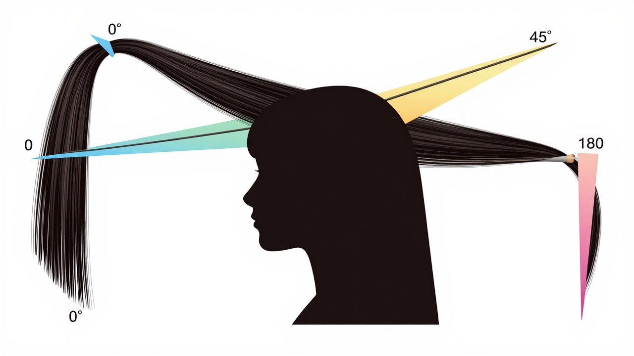 Diagram showing hair cutting angles and elevations