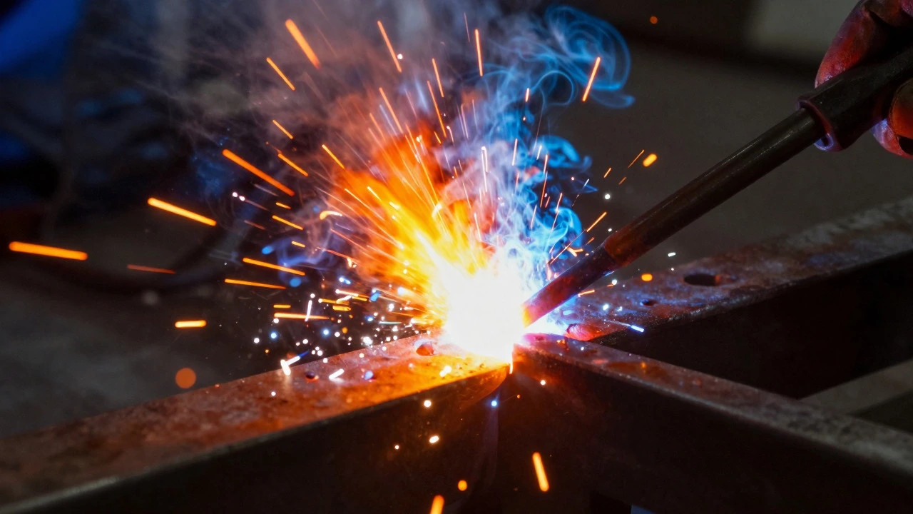 Macro shot of welding arc and heat