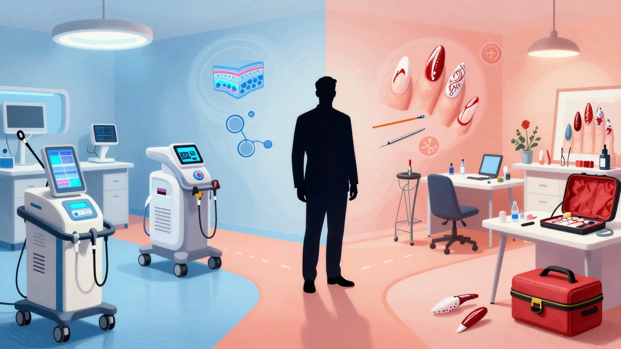 Conceptual illustration of career paths for estheticians and nail technicians