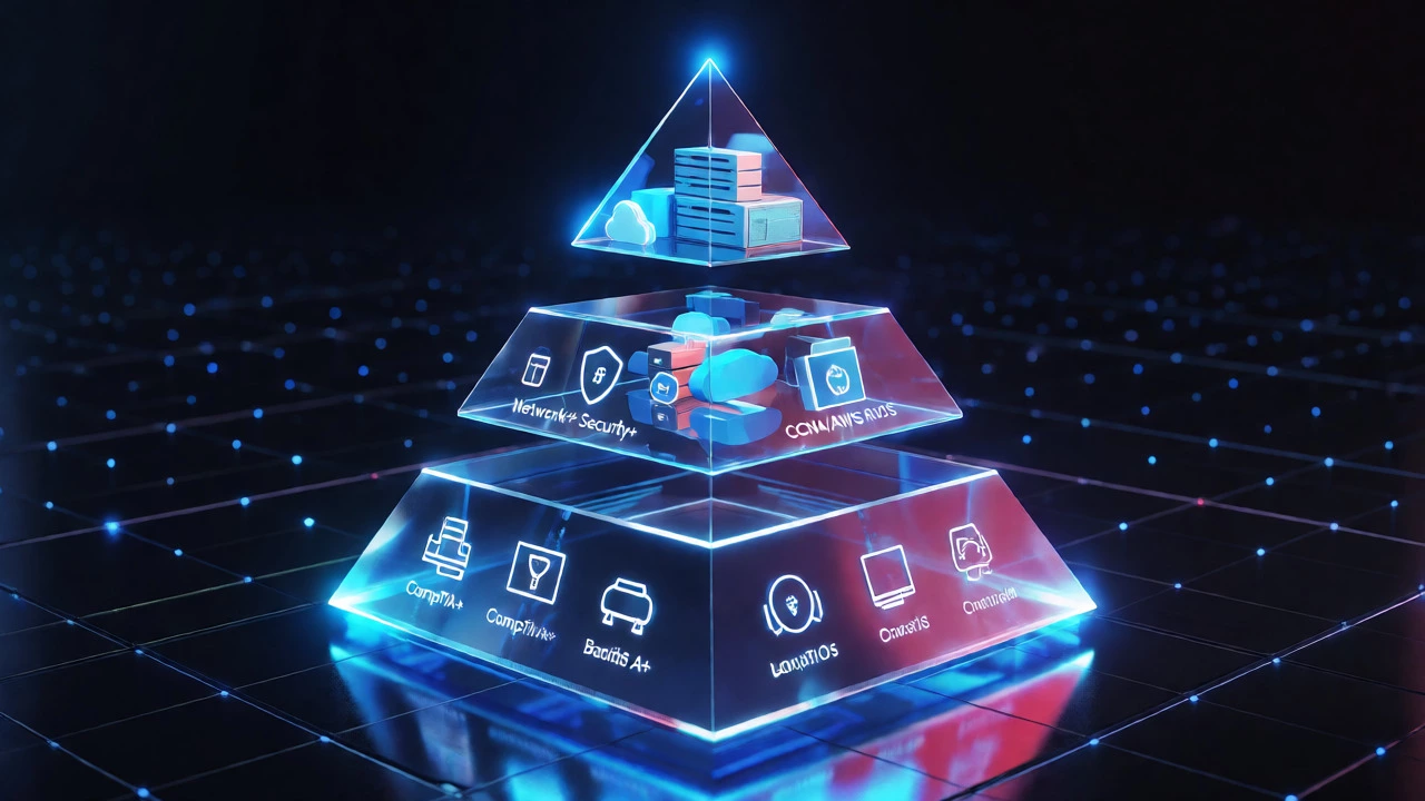 Conceptual pyramid of IT certification levels from foundation to advanced