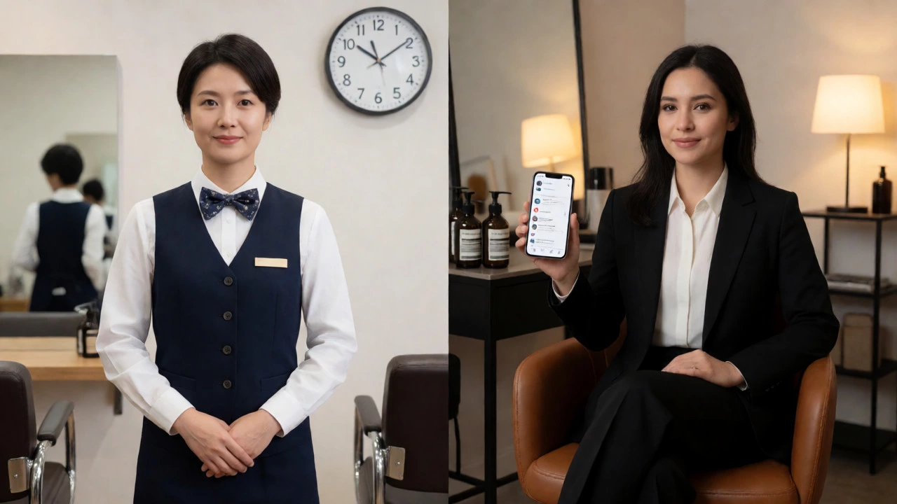 Contrast between employed salon worker and self-employed stylist