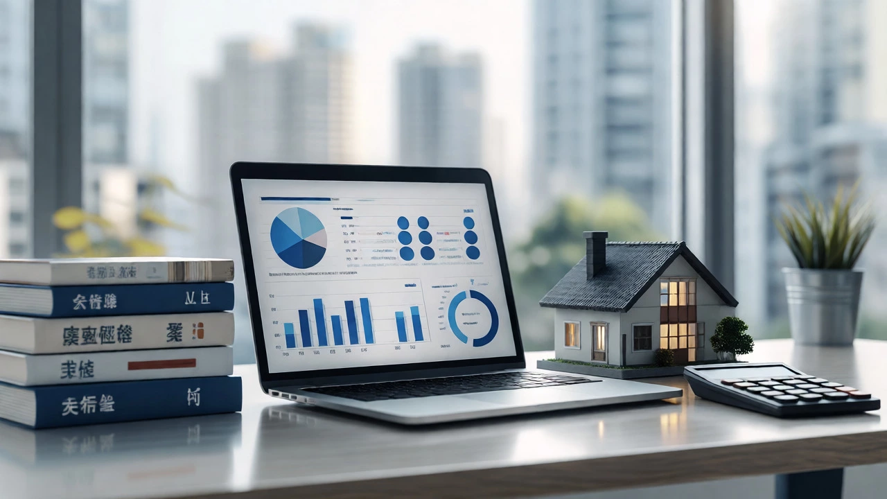 Desk with study materials and house model for career planning