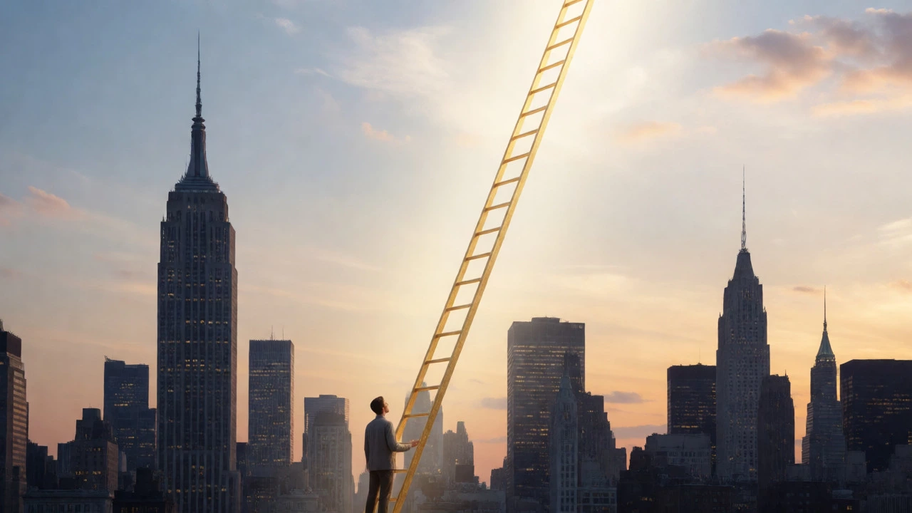 Person looking up at a golden ladder symbolizing career opportunity