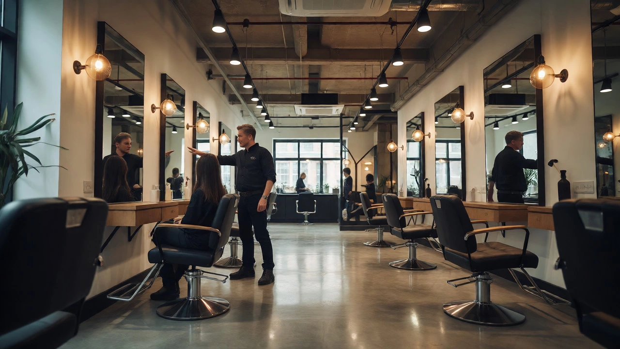 Senior stylist mentoring junior apprentice in salon