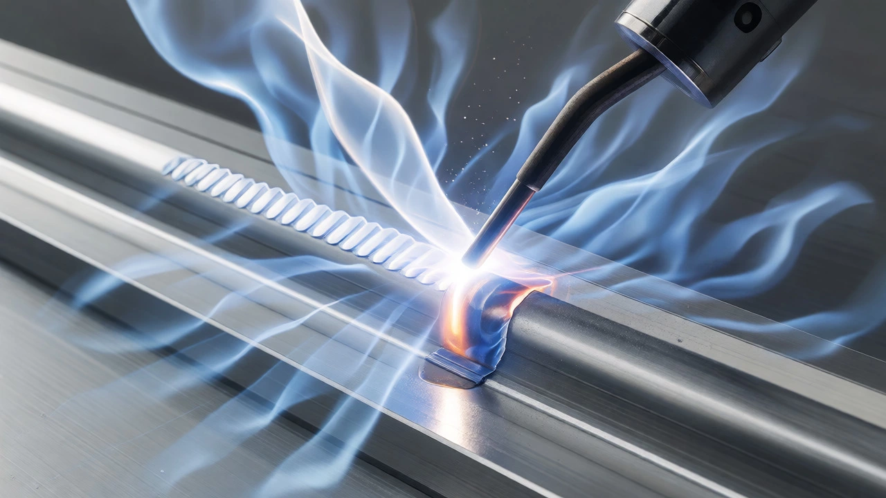 Artistic visualization of TIG welding on aluminum showing heat dissipation