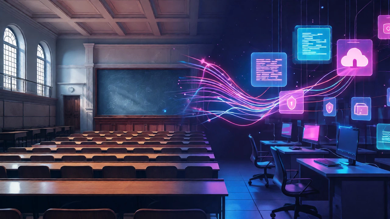 Conceptual art linking university halls to modern tech skills