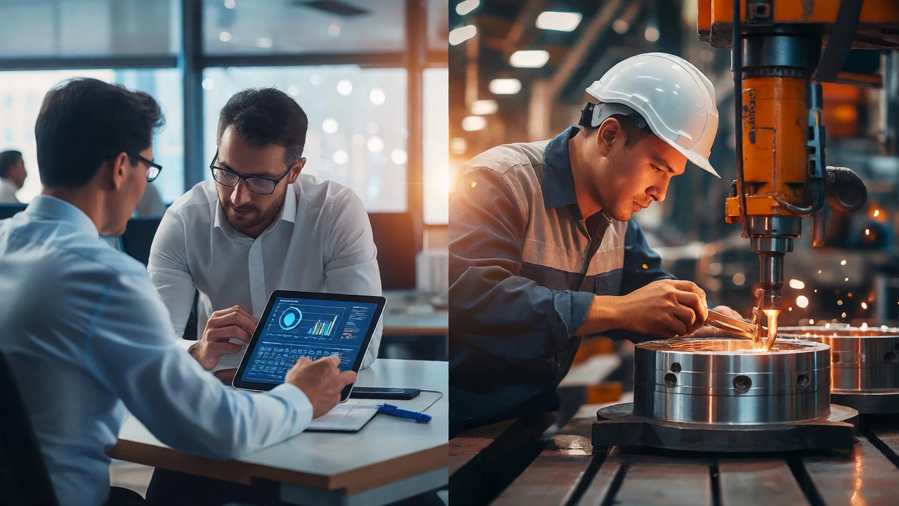 Split view of digital and traditional engineering work